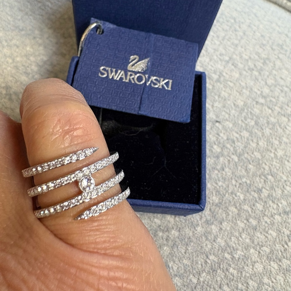 Swarovski Silver Crystal Spiral Multi-Band Ring